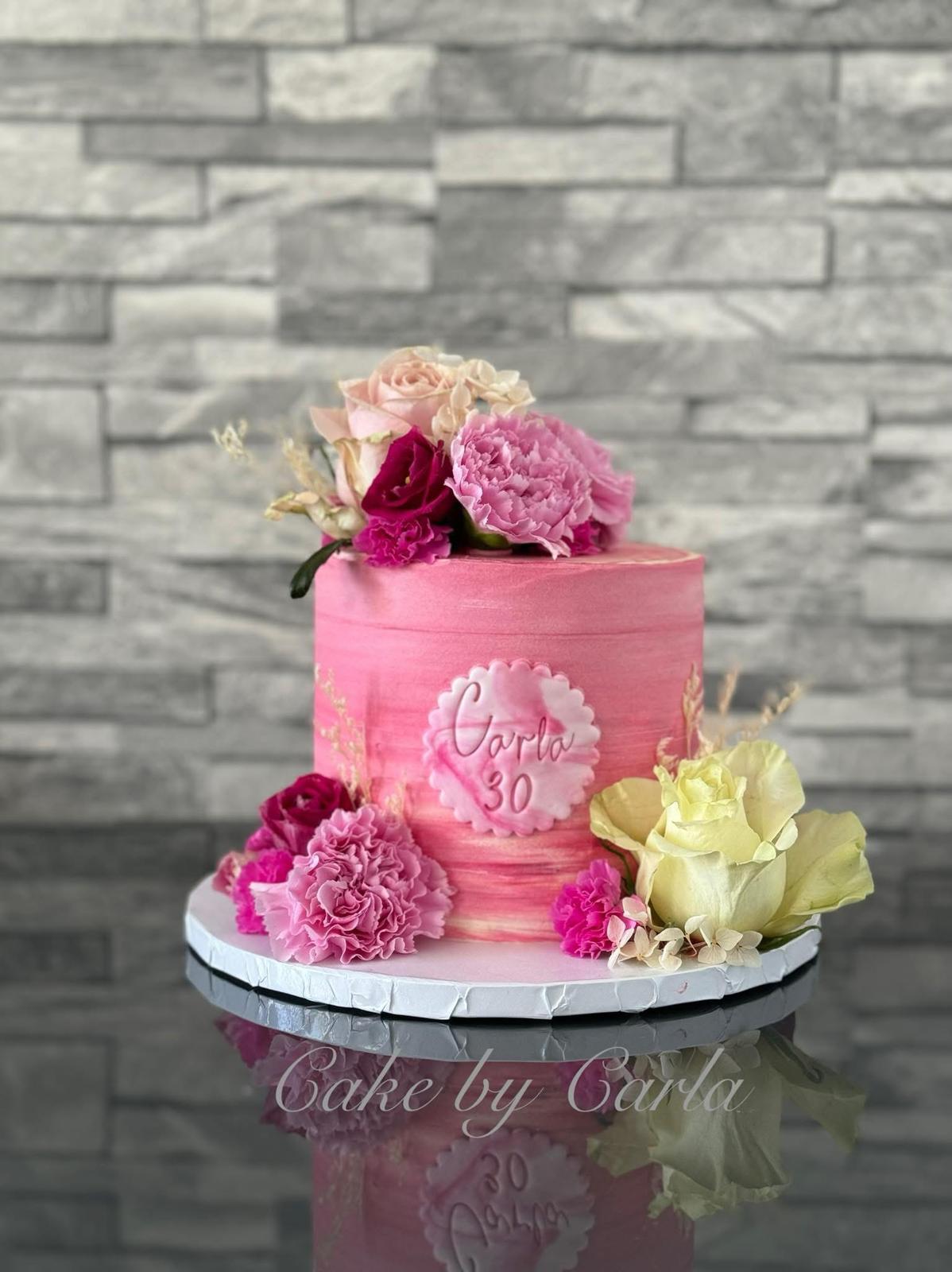 30th Birthday Cake with Pink Flowers