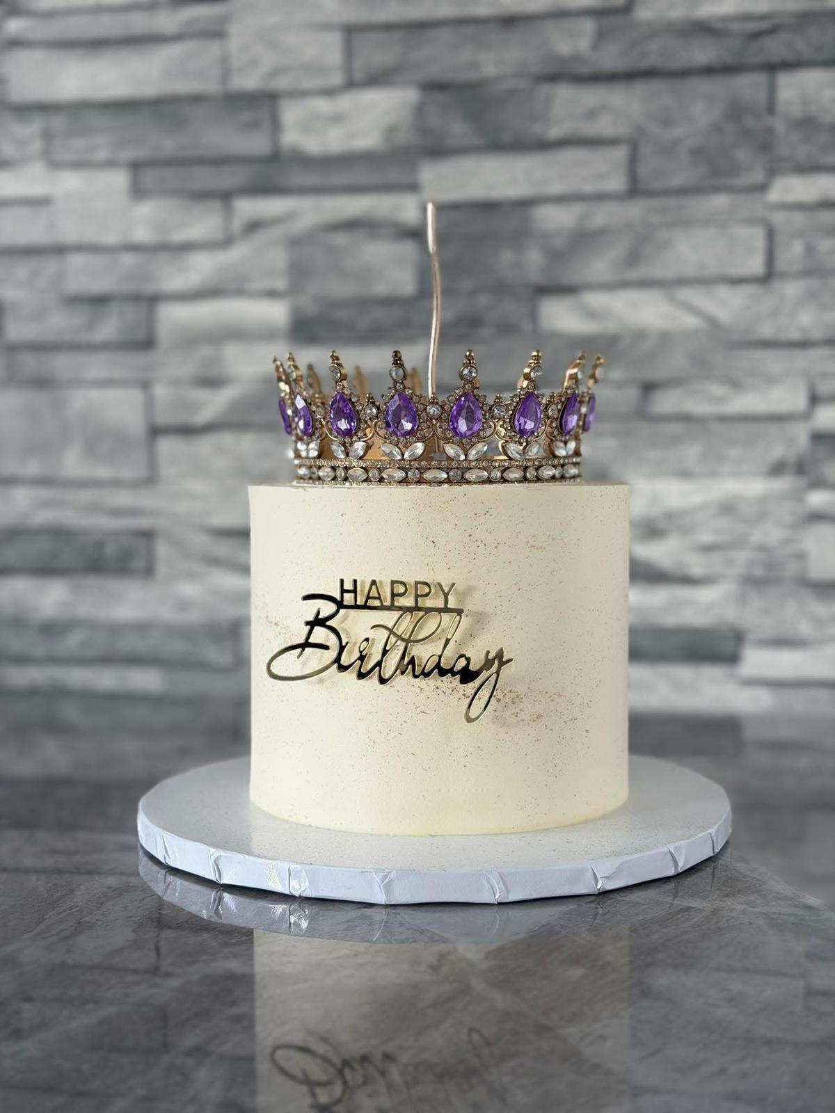 Birthday Cake with Purple Crystal Crown