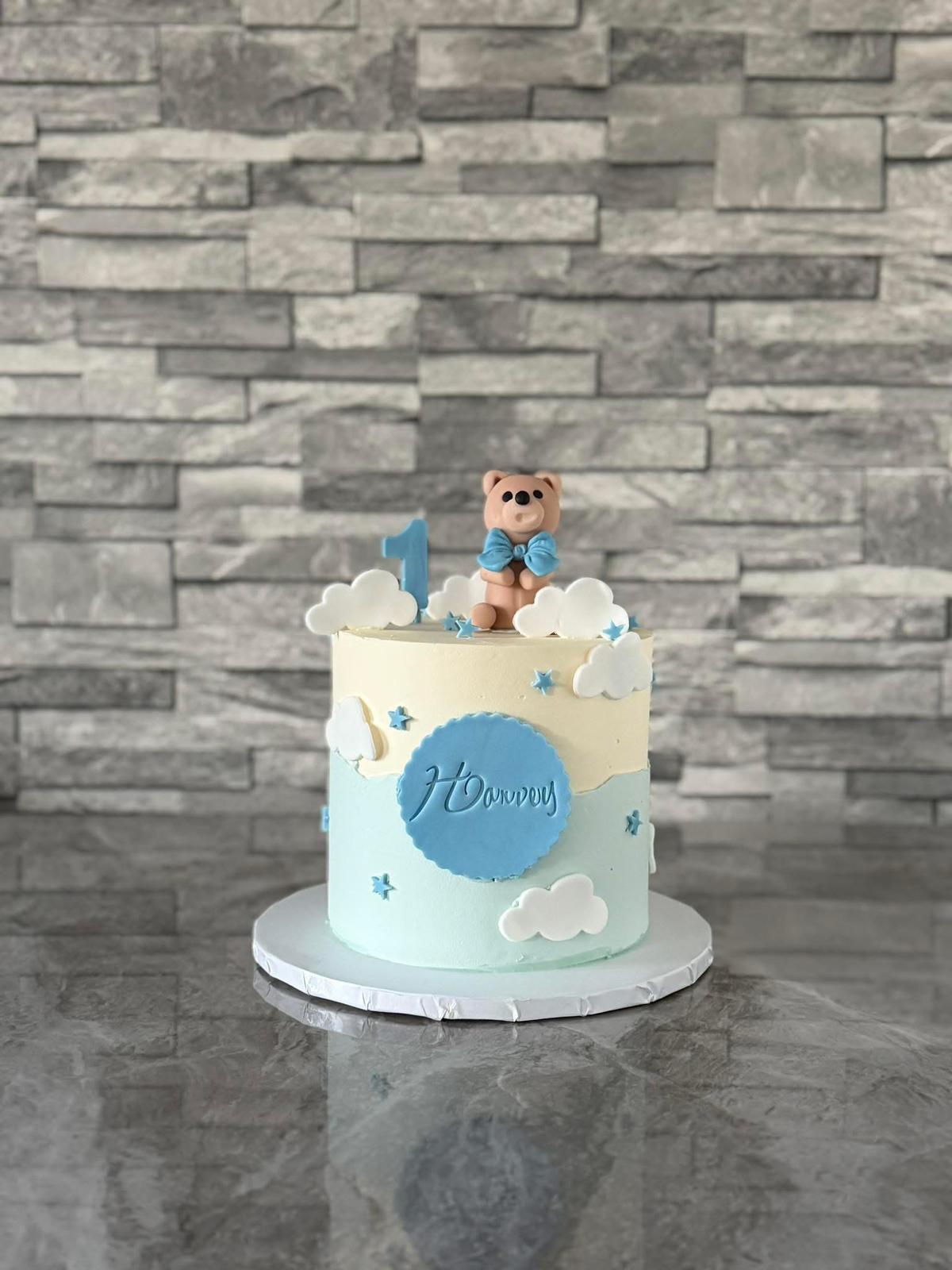Boys First Birthday Cake Blue Teddy Bear