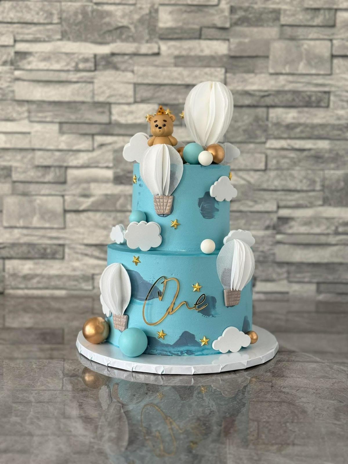 First Birthday Cake Blue Hot Air Balloon