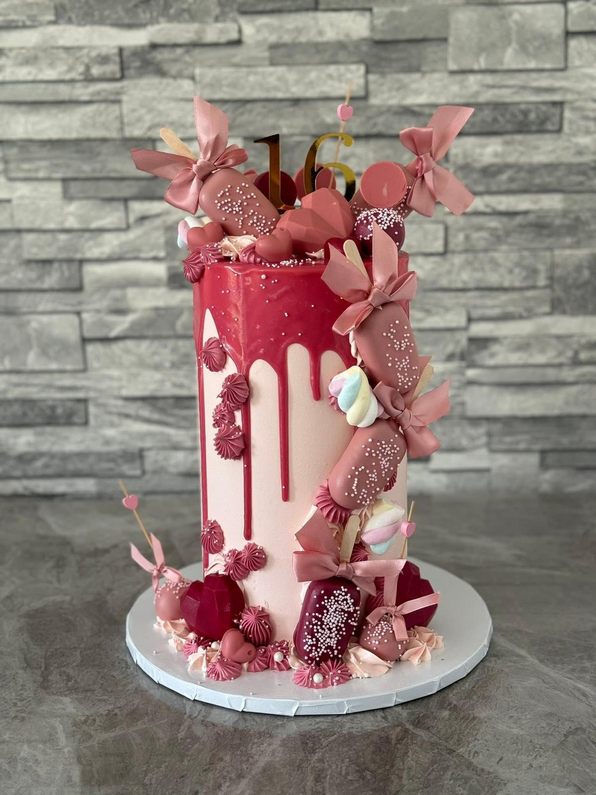 Sweet 16 Birthday Drip Cake Pink